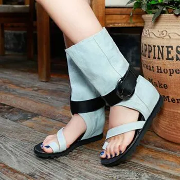 Letné new college vietor anglický mier voľný čas v pohode, topánky denim trend vysokej prst vysokej trubica ženy sandále