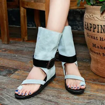 Letné new college vietor anglický mier voľný čas v pohode, topánky denim trend vysokej prst vysokej trubica ženy sandále