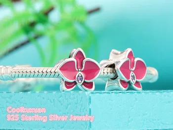 Letné Nová Orchidea Charms Perličiek Fit Značky Náramky Pôvodné 925 Sterling Silver Kvet Korálky Pre Šperky Robiť