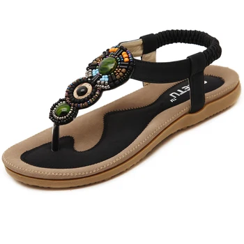 Letné nové dámske sandále Bohemia s plochým dnom módne Žena Sandále národnej vietor zložky prst mäkké dno pohodlné sandále