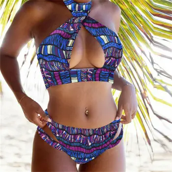 Letné Nové Sexy Ženy, Obväz Bikín Push-up Polstrovaná Plavky 2ks Nastaviť Vysoký Pás Okolo Tlač Plavky, plážové oblečenie