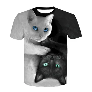 Letné nový plameň mačka print T shirt pop, hip hop tričko kolo golier, krátky rukáv T shirt módne veľkoobchod krátky rukáv