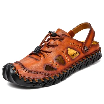 Letné Originálne Kožené pánske Sandále Klasické Ručné Outdoor Plážové Sandále, Topánky pre Mužov Mäkké Luxusné Obchodné Sandál Listov