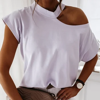 Letné Pevné Čierne Biele Tričko Ženy Rameno S Uväzovaním Za Krátky Rukáv Tshirts Žena 2020 Bežné Streetwear T-Shirt Ladies