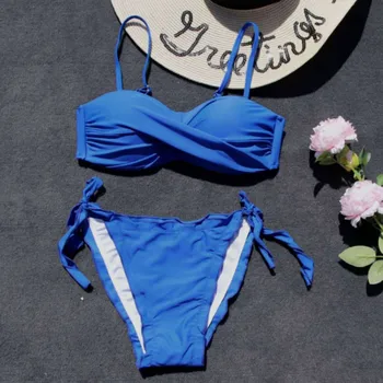 Letné Populárne Push-Up Čalúnená Obväz Farbou Split Plavky Ženy Sexy Pláž, Bikiny Vyhovovali Dvoch-Dielny Plaviek Biquini