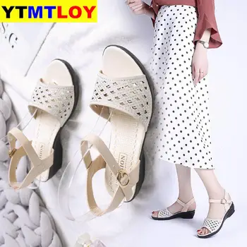 Letné sandels pre ženy Módny Trend Drahokamu dámske topánky žien Kolo Hlavy Non-Slip Sandále Kliny Topánky Pre Ženy