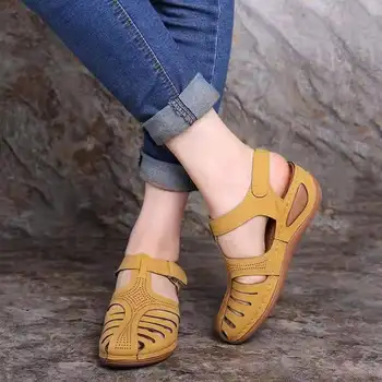 Letné topánky ženy sandále 2021 módne dámy retro šitie dutých von ploché topánky žena platformu pohodlie neformálne obuv žena