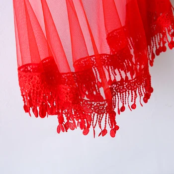 Letné šaty s čipkou golier opaľovací krém plášť krku, krátke šatkou tenká bunda krátka srsť bez ramienok malé šatka, vesta čipky textílie červená