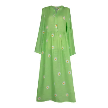 Letné Šaty Vintage Kvetinový Vytlačené Bavlna Tvaru Dlhé Šaty Voľné Ženy Dlhý Rukáv Sundress Retro Šaty Plus Veľkosť Vestidos