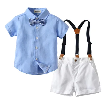 Letné štýl chlapčeka oblečenie set novorodenca oblečenie 2 ks krátke sleeve t-shirt + traky gentleman oblek