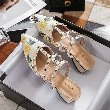 Letné Ženy Námestie päty Papuče Pošmyknúť Na Tkaných Značky Dizajnéri Novej 2020 Módne Luxusné Nit T-popruh Listov Pošmyknúť Na Sandále