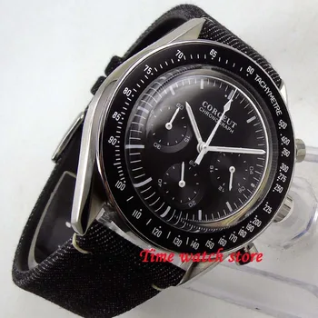Leštené 40 mm Corgeut Quartz pánske hodinky Plné Chronograf Black dial Klenuté skla čierny rám stopiek mužov 184