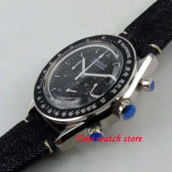Leštené 40 mm Corgeut Quartz pánske hodinky Plné Chronograf Black dial Klenuté skla čierny rám stopiek mužov 184