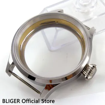 Leštené 43MM BLIGER Sapphire Crystal Glass 316L Nerezovej Ocele Sledovať Prípade vhodné Pre ETA 6497 6498 Ručné Navíjanie Pohyb C94