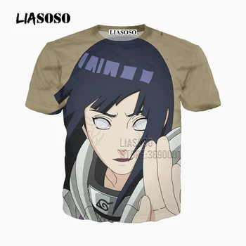 LIASOSO 3D Tlač Ženy Muži Anime NARUTO Roztomilý Dievča Hinata Hyuga Uzumaki Naruto O-neck Tričko Letné T-shirt Bežné Topy X2285