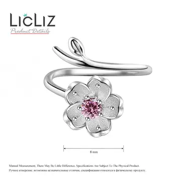 LicLiz Nové 925 Sterling Silver Broskyňa Kvet Otvoriť Prstene pre Ženy Biele Zlato Nastaviteľné Šperky s Ružovými CZ Kryštálmi LR0735