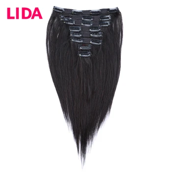 Lida Vlasy Brazílsky Rovné Vlasy Clip In Non-Remy Ľudské Vlasy Rozšírenia Ks/Set Plnú Hlavu 110 g 120 g Pre Ženy