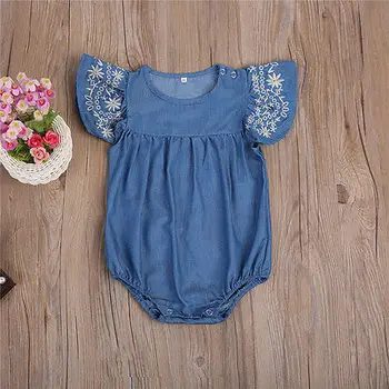 Lietanie Rukáv Detské Oblečenie Novorodenca Dievčatá Denim Romper Jumpsuit Oblečenie Sunsuit Oblečenie 0-24M