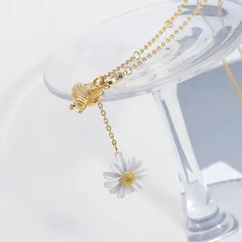 Lifefontier kórejský Elegantné Biele Daisy Prívesok Bee pre Ženy Móda 2020 Nastaviteľné Medi Náhrdelník Ženské Šperky