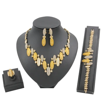 Liffly Nový Kreatívny Dizajn 18 Zlaté Šperky Sady Crystal Náhrdelník Náramok Náušnice Dubaj Svadobné Svadobné Jemné Šperky Príslušenstvo