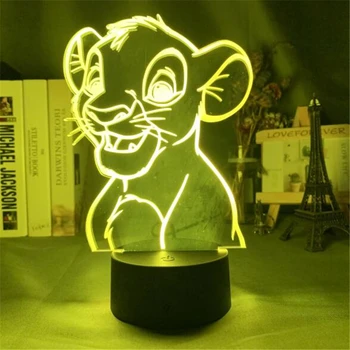 Lion King Simba Obrázok 3D Ilúziu Nočné Svetlo Disney Kreslené LED Akryl Dotyk stolná Lampa Deti Spálne Dekorácie Svetla