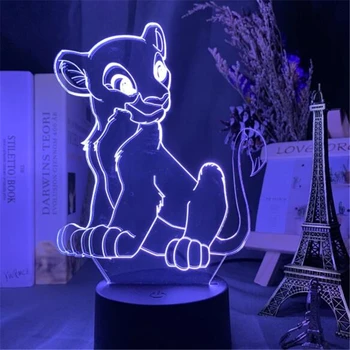 Lion King Simba Obrázok 3D Ilúziu Nočné Svetlo Disney Kreslené LED Akryl Dotyk stolná Lampa Deti Spálne Dekorácie Svetla