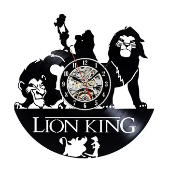Lion King Tému 3D Záznam Hodiny Duté Okrúhle Tvorivé Vinyl Domova Závesné LED Hodiny Darček pre Deti Nástenné Hodiny