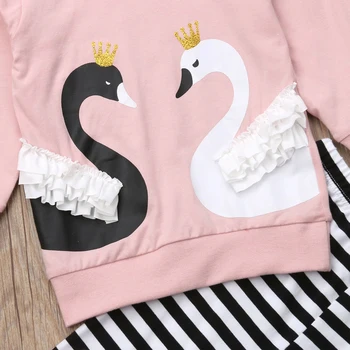 Lioraitiin Módne Swan, Baby, Dievčatá Oblečenie s Dlhým Rukávom Bavlna Top T-tričko+Nohavice Nastaviť Batoľa Jeseň Oblečenie Tepláková súprava UK