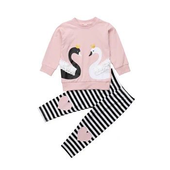 Lioraitiin Módne Swan, Baby, Dievčatá Oblečenie s Dlhým Rukávom Bavlna Top T-tričko+Nohavice Nastaviť Batoľa Jeseň Oblečenie Tepláková súprava UK