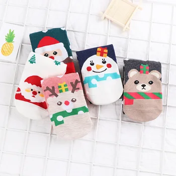 LJIQQ 5 párov roztomilé ponožky pre ženy vianočné snehuliak krásne bežné posádky ponožky nové módne kawaii funny girl ponožky, bavlnené ponožky
