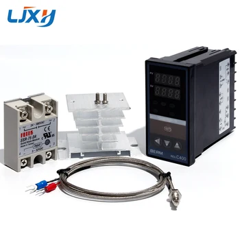 LJXH Duálne Digitálne PID Regulátor Teploty REX-C400 + 25DA/40DA/75DA Solid State Relé + 1m M6 Závit K Termočlánok+Chladič