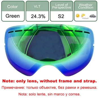 LOCLE Dvojitej Vrstvy UV400 Anti-fog Lyžiarske Okuliare Objektív Leštenie Objektív Pre Slabé Svetlo Uplatniteľné na GOG-201/S-3100 (Len Objektívu)