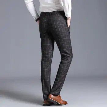 LOLDEAL Klasických Britských Mužov Kockované Nohavice Pruhované Nohavice Muž Vysokej Kvality Pracovného Bežné Slim Fit Pánske Oblek