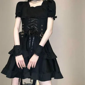Lolita Šaty Dievčatá Prehrabať Čipky Šaty Lady Retro Lístkového Rukáv Cosplay Japonský Gotické Šaty