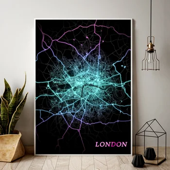 London City svetlo RGB Mapu Plátno Plagát Domov Stenu Decor (Bez Rámu)