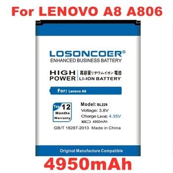 LOSONCOER 4950mAh BL229 Batérie pre Lenovo A8 Batérie A808T A806 Mobilný Telefón