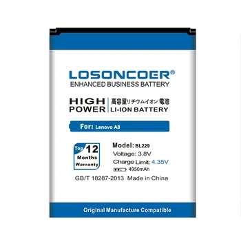 LOSONCOER 4950mAh BL229 Batérie pre Lenovo A8 Batérie A808T A806 Mobilný Telefón