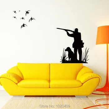 Lov vtákov lovci stenu, nálepky bytového zariadenia, dekoratívne štúdia nálepky Obrázok siluetu PVC tapety deti miestnosti 4012
