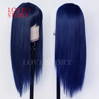 Lovestory Modrá Farba Hodvábne Rovné Syntetické Žiadne Čipky Parochne Tepelne Odolných Syntetických Náhradné Vlasy, Parochne Pre Ženy