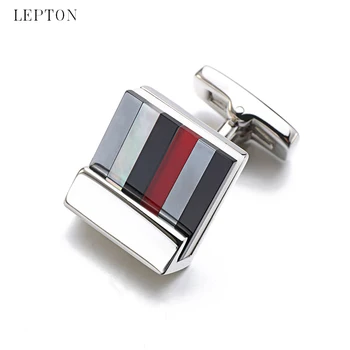 Low-key Luxusný Kamenný & Shell spojov manžetové gombíky pre Pánske Lepton Námestie Strieborná Farba Kovových manžetové Muž Tričko Putá CuffLink