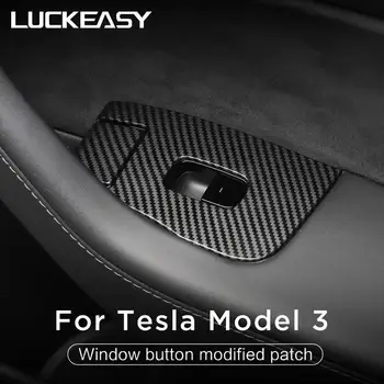 LUCKEASY Auto okno tlačidlo upravené ABS Patch Pre Tesla Model 3 2017-2019 Imitácia uhlíkových vlákien Rovine verzia 6pcs/set