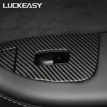 LUCKEASY Auto okno tlačidlo upravené ABS Patch Pre Tesla Model 3 2017-2019 Imitácia uhlíkových vlákien Rovine verzia 6pcs/set
