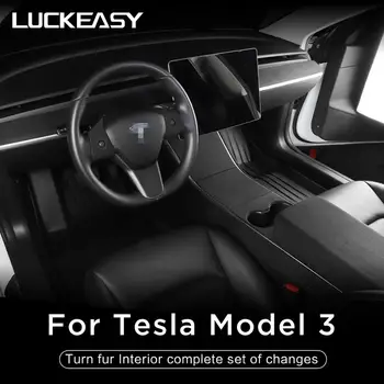 LUCKEASY interiéru patch pre Tesla Model 3 2017-2020 Zase kožušiny vnútra kompletnú sadu prerobiť (BLACK)