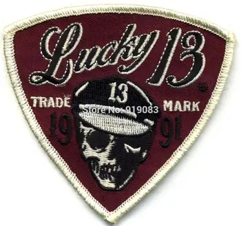 Lucky 13 Patch Odznak Rukáv Motocykel Skull Logo Hot Rod Drag race Tetovanie Halloween MC Biker Vesta Bunda zadnej strane hrudníka prenos