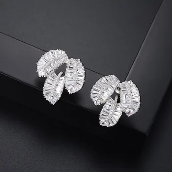 LUOTEEMI Nové Elegantné Leaf Tvarované Luxusné Jasné Cubic Zirconia Vyhlásenie Veľké Stud Náušnice Pre Ženy, Svadobné Party Šperky Náušnice