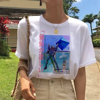 Luslos Japonskom Štýle Vlna Print T Shirt Estetické Ženy Lete Nové Krátke Sleeve T-Shirt Bavlna Biela O O O-Neck Top Fashion 2020 Femme