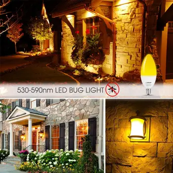 Luster LED Candelabra Žiarovky E12 Lampa Repelent proti komárom 60 Watt Ekvivalent 6W Stropný Ventilátor Žltá 2000K 550Lumens 4Pack