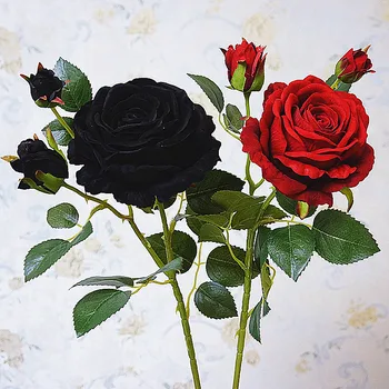 Luxusné black rose pobočky Velvet Simulácia Umelé kvety Valentine darček svadobné kvety, Domáce dekorácie ruže flores