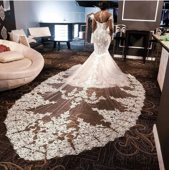 Luxusné Crystal Korálkové Libanon Svadobné Šaty Ilúzie Dlhé Rukávy Morská Víla Svadobné Šaty Plus Veľkosť Oblečenie De Mariee