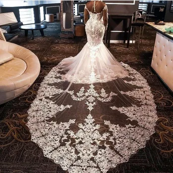 Luxusné Crystal Korálkové Libanon Svadobné Šaty Ilúzie Dlhé Rukávy Morská Víla Svadobné Šaty Plus Veľkosť Oblečenie De Mariee